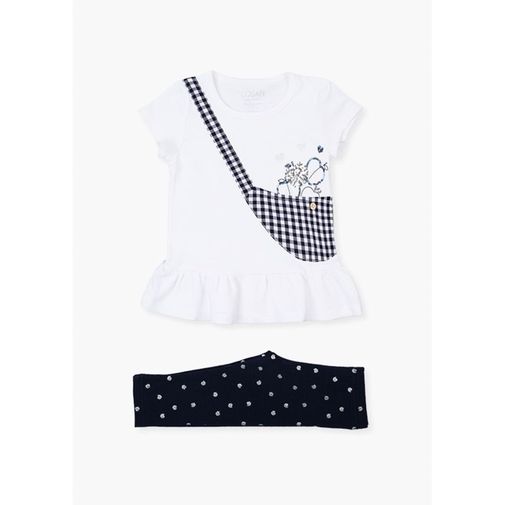 White and Navy Checkered Top with Capri Leggings